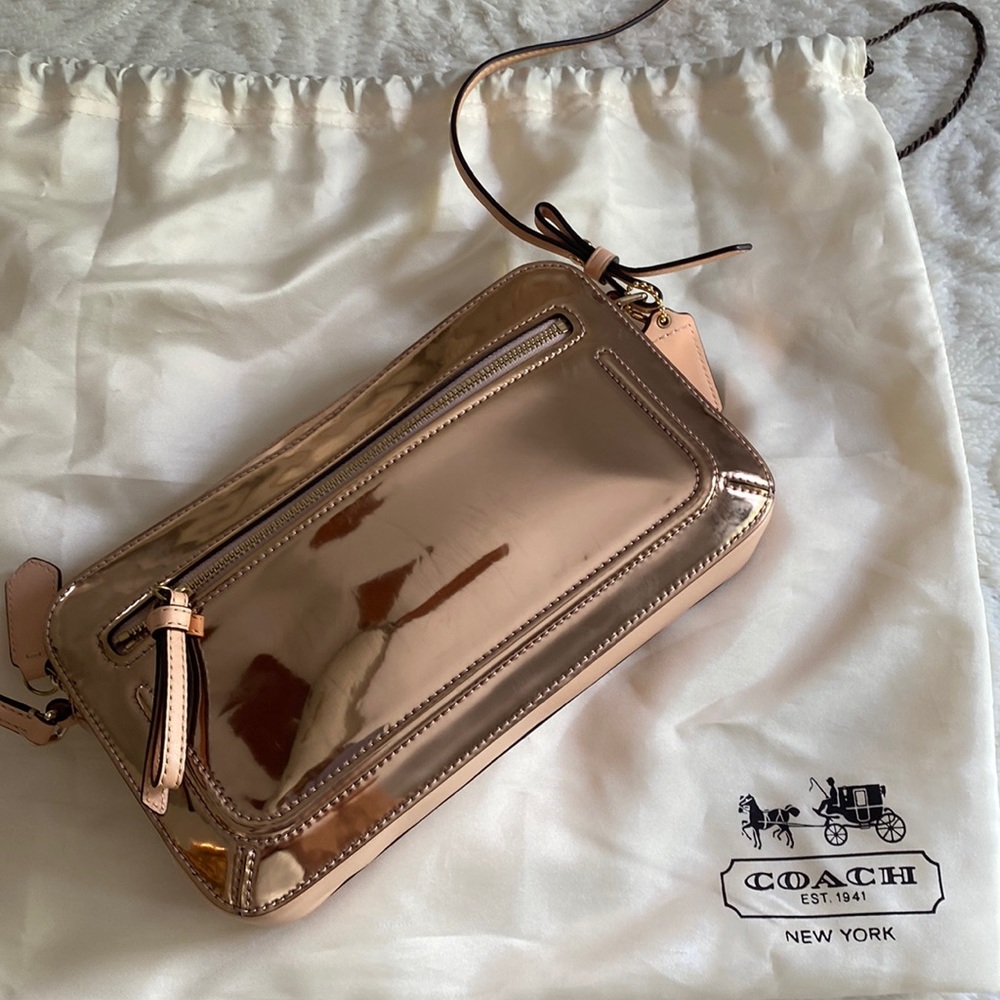 Metallic Pink Leather Coach Purse